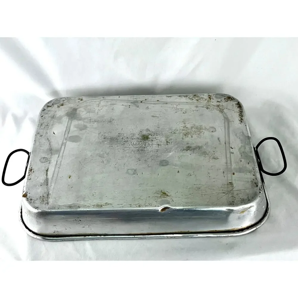 Vintage Pure Aluminum Roasting Pan Made in USA Rectangular 14x10 Bakeware
